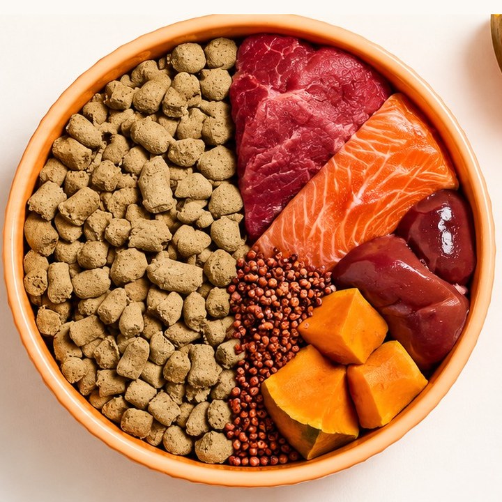 Get Joy Freeze Dried Raw next to the whole-food ingredients that go into it