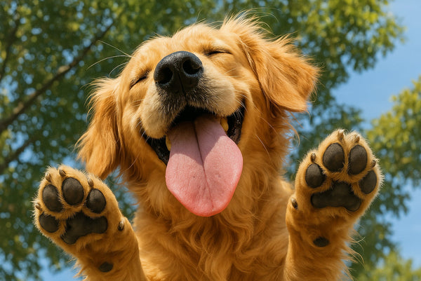 Golden retriever smiling